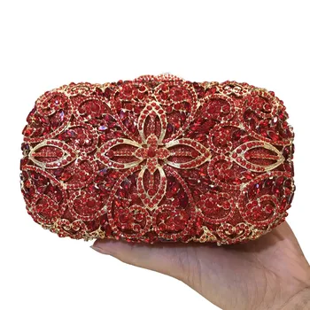 

High Quality Luxury Crystal Evening Bags Crystal Clutch Evening Bag for Women Metal Floral Womans Bags Brand Designers 2020