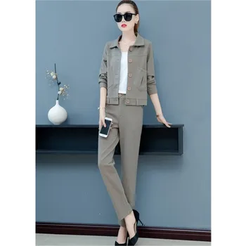 

2019 autumn New Fashion Two Piece Set Woman Long Sleeve Cardigan Jacket + High Waist Harem Pants Casual 2 Piece Set