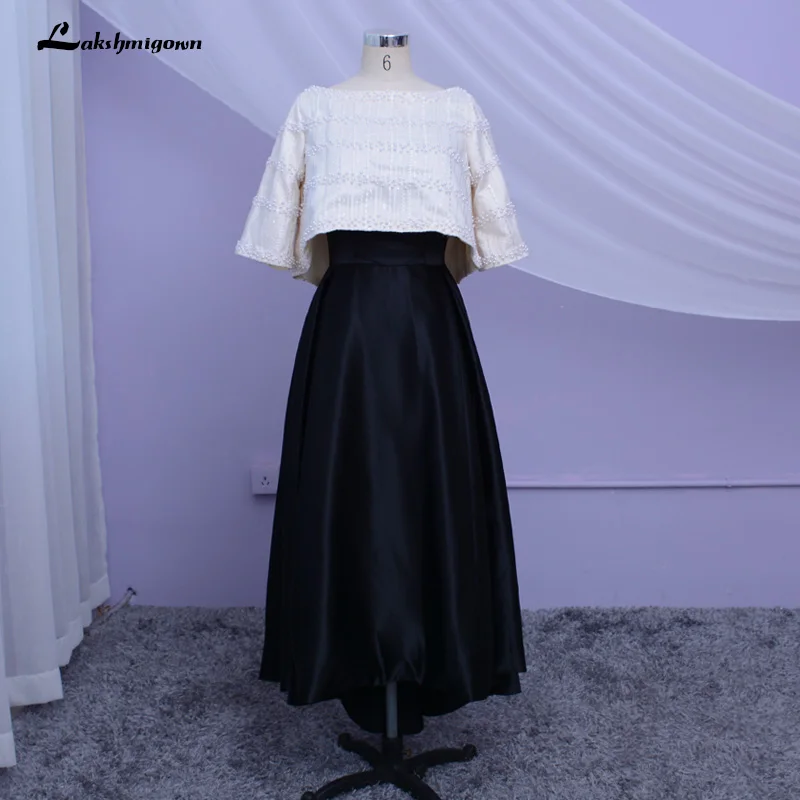 Женское вечернее платье с накидкой черное асимметричное бусинами и роскошным