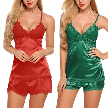 

Sexy lingerie pajamas for women kigurumi home clothes nightie Mesh Fashion Lace Nightwear Satin Sleepwear Camisole Short Sets h5