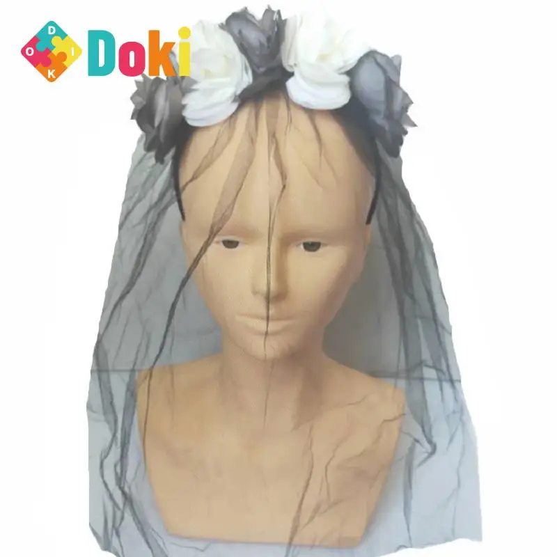 Doki Toy 2021 Новинка черные и белые розы пряжа для платья обруч волос Пряжка Хэллоуина