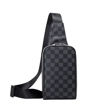 

Classic Checkerboard Print Chest Bags PU Leather Men Women Leisure Sport Crossbody Bags Grid Pattern Multi-function Shoulder Bag