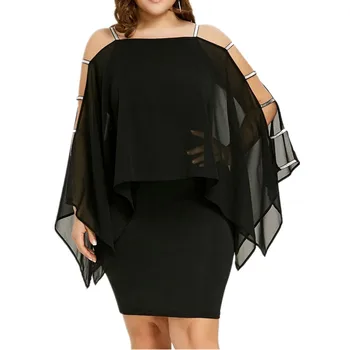 

Summer Women's Plus Size Club Dress Off-the Shoulder Sexy Dress Loose Bat Long Sleeve Chiffon Dress Wholesale Drop Shipping