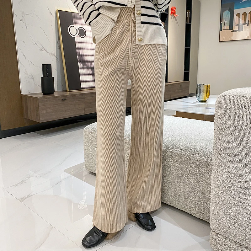 white capri leggings Autumn and winter new soft and comfortable cashmere trousers women's pure knit wide leg pants casual loose wool knit pants women dickies pants