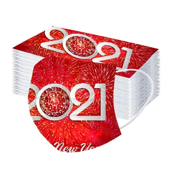 

50/100pc Adult Face Mask Disposable Christmas Mask 3 Layer Earring Face Mask 2021 Happy New Years 3-layer Dust-proof Face Mask