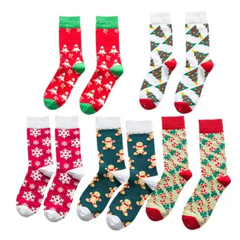 

5 Pairs Cotton Winter Christmas Crew Socks Gingerbread Snowflake Xmas Hosiery 40JF