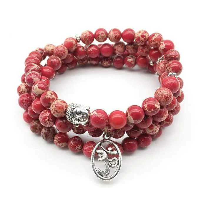 Розовый Moda feminina pulseira Fosco Amazonita contas com lotus Будда Ом Charme Pulseira de Yoga 108 mala colar Прямая поставка - Цвет: Розовый