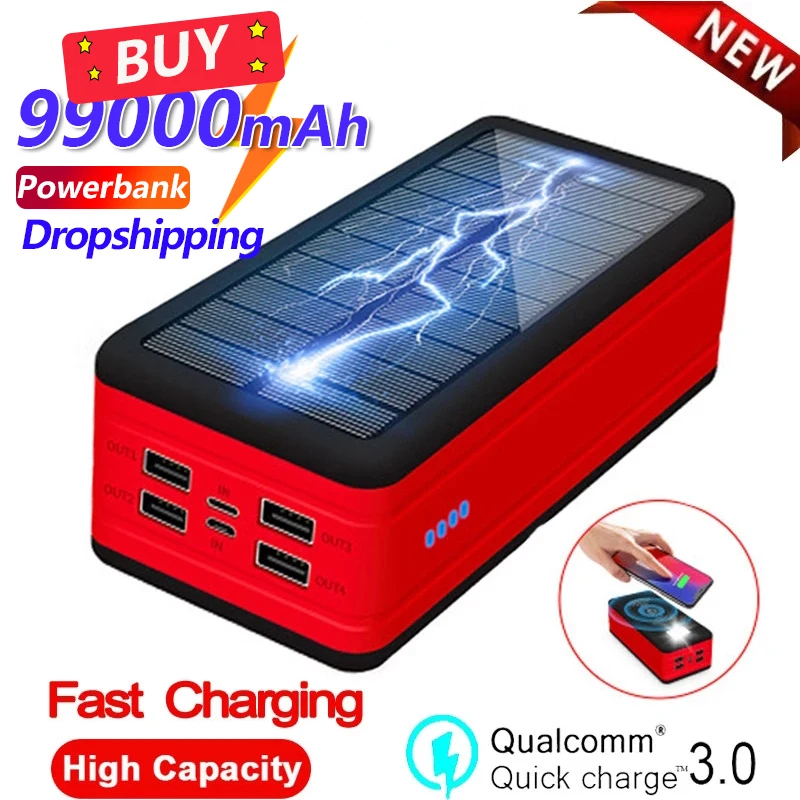 80000mAh Solar Power Bank Large Capacity Portable Charger 4USB Port LED Light PowerBank Battery for Xiaomi IPhone Samsung portable battery charger