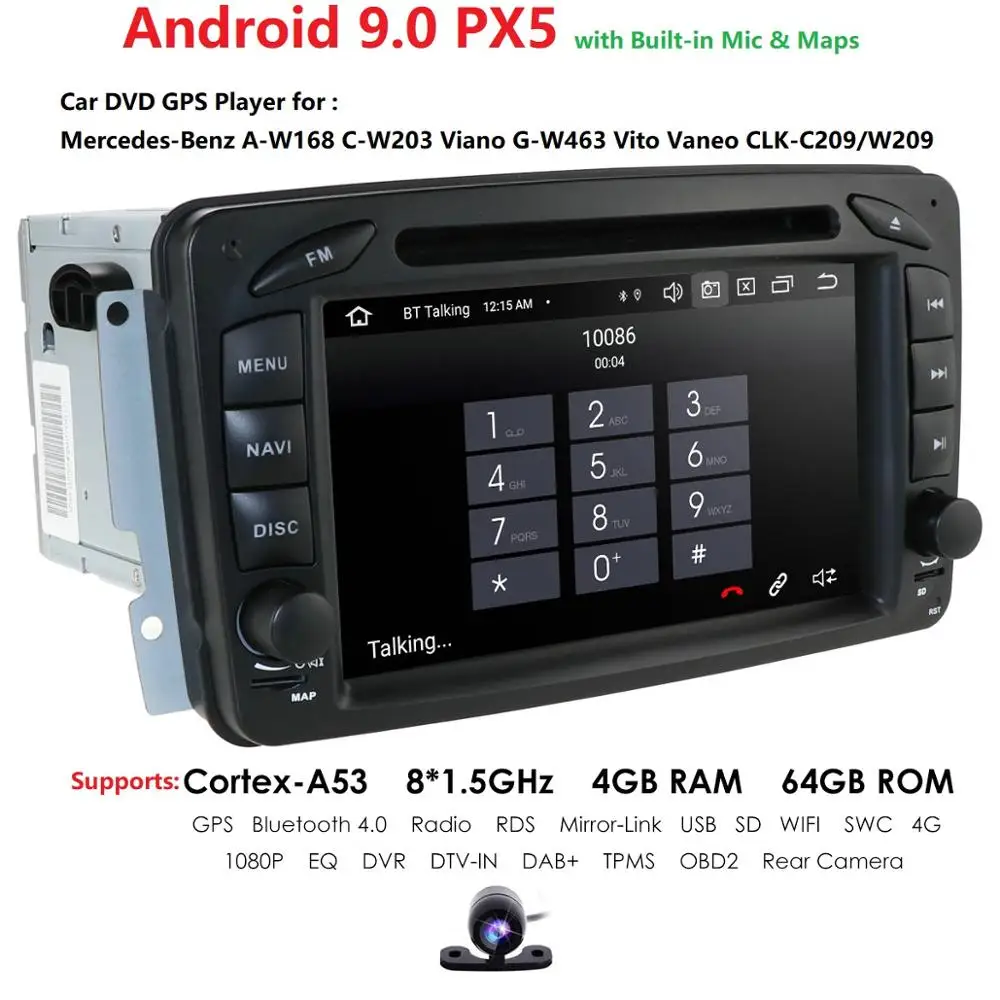 Discount NEW!!!2DIN Android 9.0PX5 Octa core 4GRAM+64GROM GPS Navigation for Mercedes-Benz A-W168 C-W203Viano VitoW209Support SWC WIFI 1