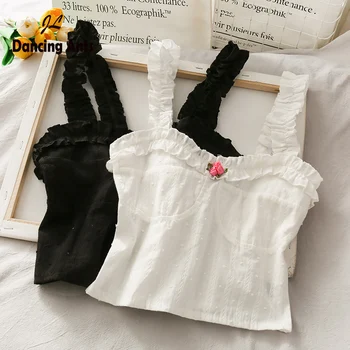 

Woman Tank Top Women Vest Strap Sleeveless Floral Print French Chic Elegant Female Tee