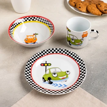 

Set of children's dishes "Traffic light", 3 pieces: mug 230 ml, bowl 400 ml, plate 18 cm