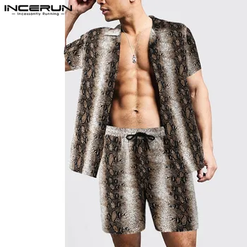 

Hawaiian Men Sets Short Sleeve Print 2020 Streetwear Shirt Fashion Casual Shorts Vacation Cotton Men Suit 2 Pieces INCERUN S-5XL