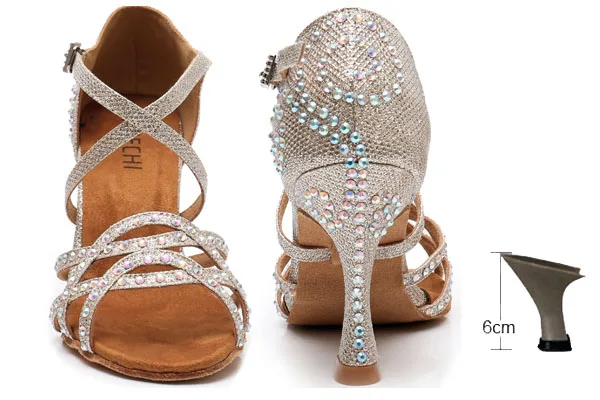 DILEECHI/Женская обувь; блестящие и Фланелевые Туфли для латинских танцев; Обувь для бальных танцев; женские вечерние танцевальные туфли для сальсы; Цвет Черный; 9 см - Цвет: gold heel 6cm