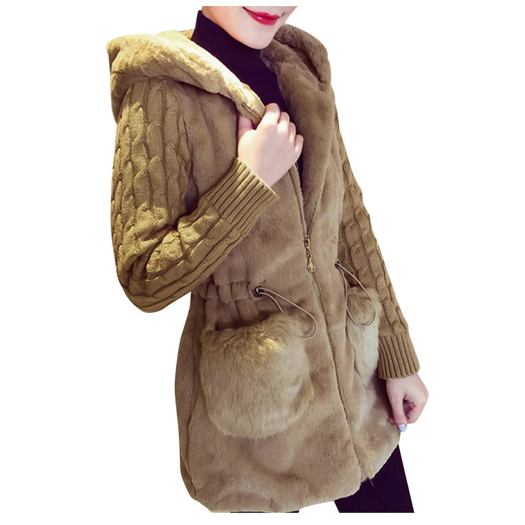 CHAMSGEND, зимняя верхняя одежда, пальто для женщин, Свитера больших размеров, Длинные вязаные плюшевые женские толстовки, теплая куртка 1015 - Цвет: KH