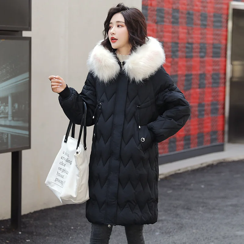 

Mid-length Cotton-padded Clothes Women's 2019 Winter New Large Size-Korean-style Hooded Thick Fur Collar down Jacket Cotton-padd