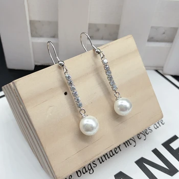

Drop Earrings For Women Fashion Jewelry 2020 Link With White Pearl Women's Long Jewelry Shiny Wedding Gift For Girlfriend