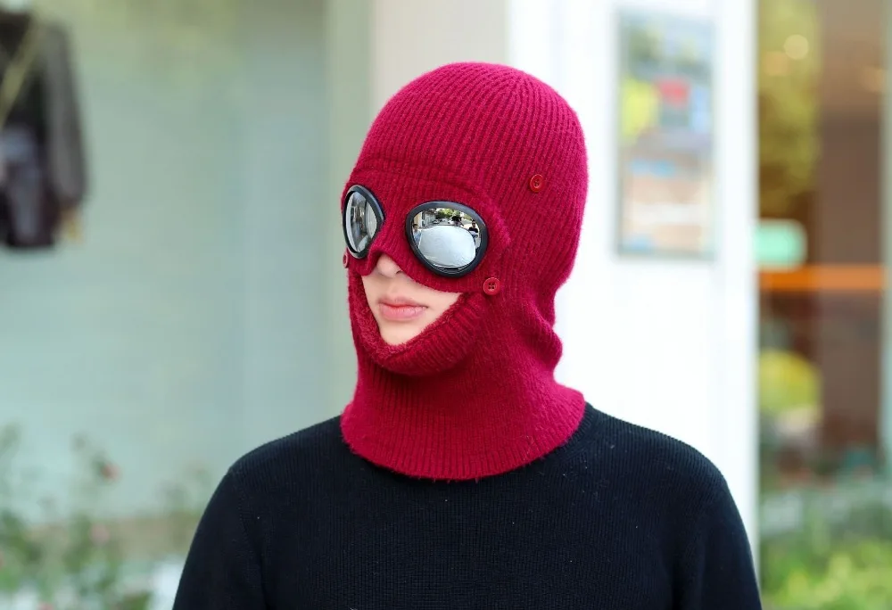 Зимние шапки в шляпе и очках Skullies Beanies Зимние шапки для мужчин женский шерстяной шарф головные уборы, Балаклава маска Knitted шапка вязаная