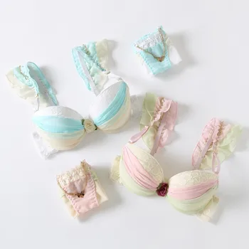 

Women Push Up Sexy Bra Set Wireless Deep V Bras Lace Lingerie Panties Set Patchwork Women Underwear