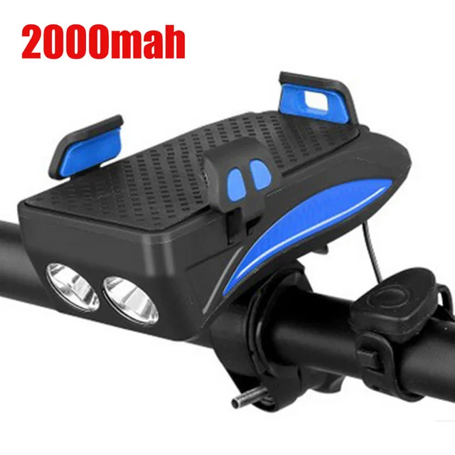 Велосипедный светильник с 3 режимами, велосипедный держатель для телефона, велосипедный головной светильник, Кронштейн для мобильного телефона, заряжаемый от USB, велосипедный держатель, передняя лампа#2 - Цвет: 2000mah blue