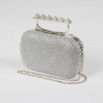 

Women's clutch, section on the clasp, long chain, gray