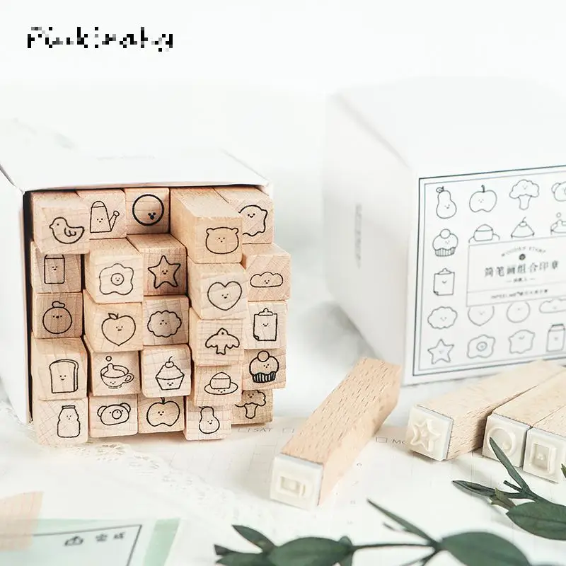 25 шт. милые животные напитки торт простое украшение штамп DIY деревянные резиновые