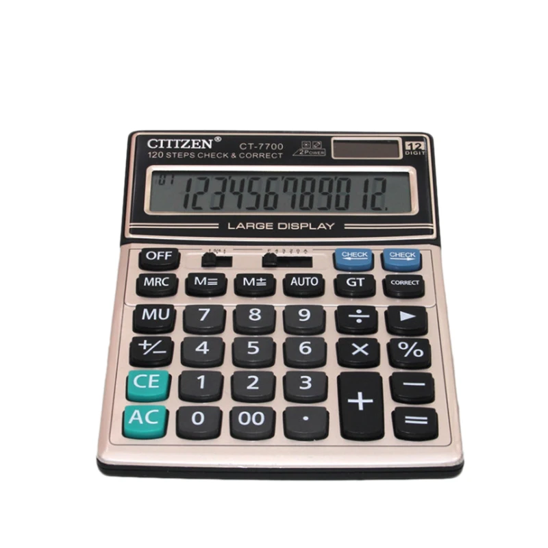 Gtttzen Настольный калькулятор большие кнопки 12-разрядный Дисплей калькулятор Ct-7700 двойной Питание солнечной энергии калькулятор
