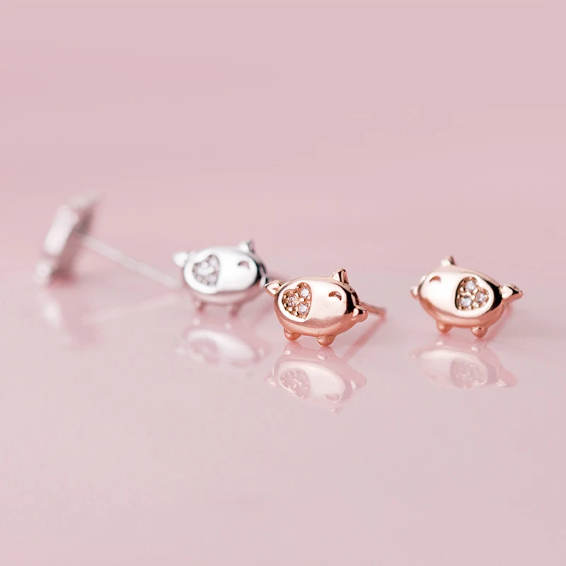 Trustdavis 925 Твердые ювелирные изделия из настоящего стерлингового серебра Мода животных Свинья CZ серьги гвоздики подарок для женщин девочек детей леди DA90