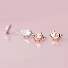 Trustdavis 925 Твердые ювелирные изделия из настоящего стерлингового серебра Мода животных Свинья CZ серьги гвоздики подарок для женщин девочек детей леди DA90