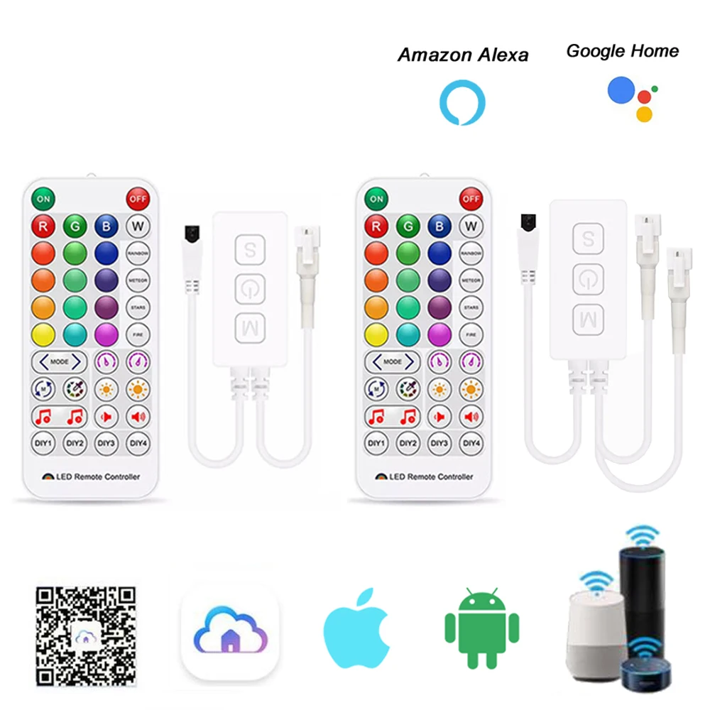 WS2811 WS2812B WiFi Music Voice SPI Alexa Google Led Controller for WS2812 IC LED Light Strip IOS Android APP DC Power 5V-24V dc5 24v 28key dual output controller wifi alexa google music voice for 3pin individually addressable rgb strip light ring panel