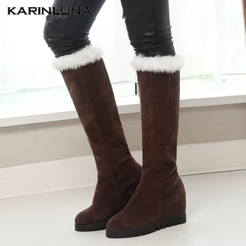 

Karinluna New Large Size 43 Fashion Russia Winter Warm Plush Wedges High Heels Winter Woman Shoes Snow Boots