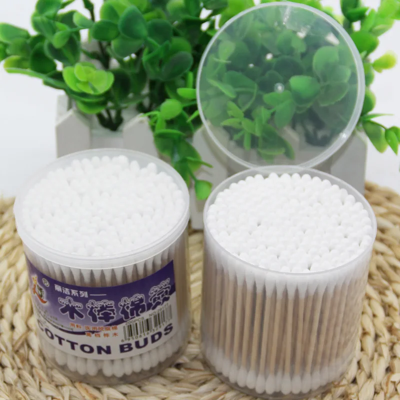 Top Grade Birch Double Headed Cotton Swab Shop on Behalf Swab Makeup 200 Counts Not Easy to Break Barreled Cotton Swab