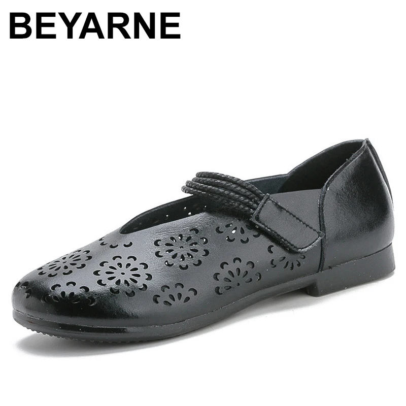 

BEYARNEHigh Quality Summer Women SandalsRetro Genuine Leather Hole Casual Flat Sandals Ladies Soft Bottom Flats SandalsE872