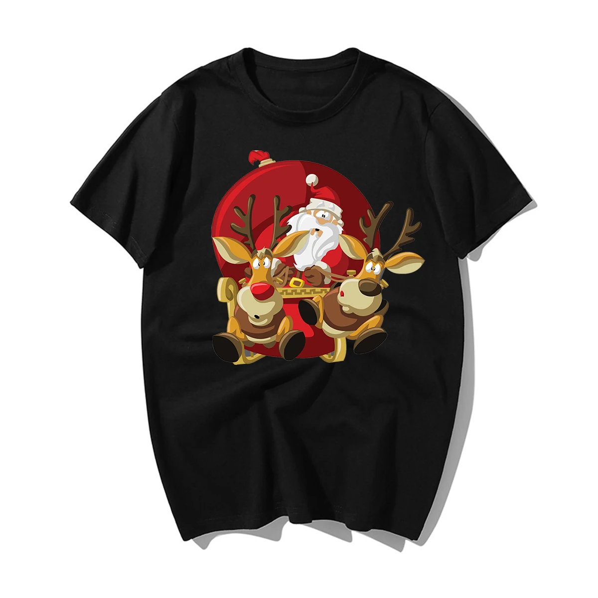 Забавные новогодние футболки с изображением Санта Клауса и оленя, мужские футболки с рождеством, мужские повседневные футболки из хлопка, подарок на Рождество для влюбленных