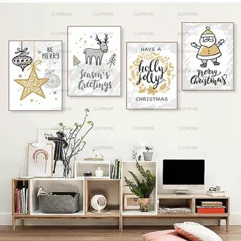 

Christmas Santa Golden Poster Home Decoration Painting Customizable Wall Stickers Bedroom Living Room Art Decoration Painting