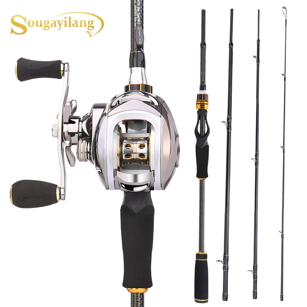 

Sougayilang Fishing Rod Reel Combo Portable 4 Section M Power Casting Fishing Pole with 11+1BB Baitcasting Fishing Reel Set