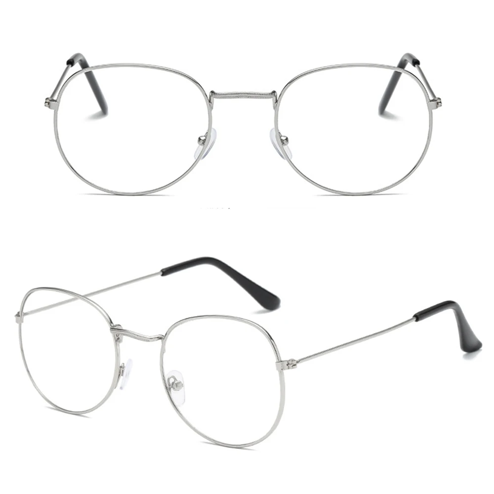 Новые дизайнерские женские стеклянные es оптические оправы, металлические круглые стеклянные es оправы, прозрачные линзы, очки, черные, серебристые, Золотые очки для глаз Oculos De - Цвет оправы: silver