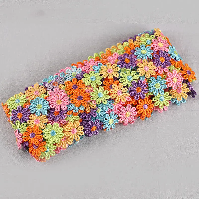 1-15 yards colorful daisy flowers lace 25mm wide garment hat curtain Diy handmade patchwork ribbon sewing supplies crafts