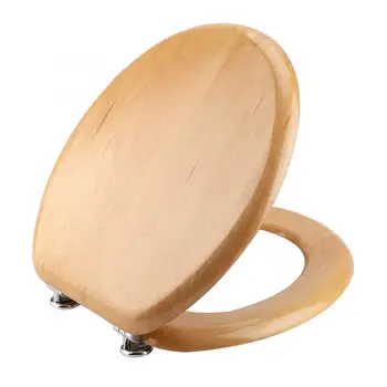 

Wood Color Beech Material Toilet Seat with Adjustable Hinges Home Bathroom Accessory Decor