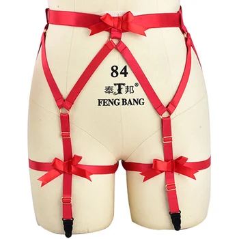 

Harness Red Garter Belt Punk Goth Body Caged Bow Strappy Stockings Suspender Crop Top Plus Size Elastic Underwear Dance Rave