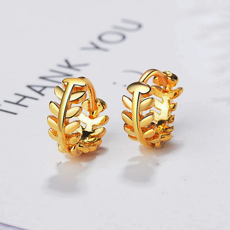 

Simple Style Hoop Earrings Tiny Leaf-Shape Lovely Minimal Hoops Gold/White Small Ear Piercing Jewelry For Women