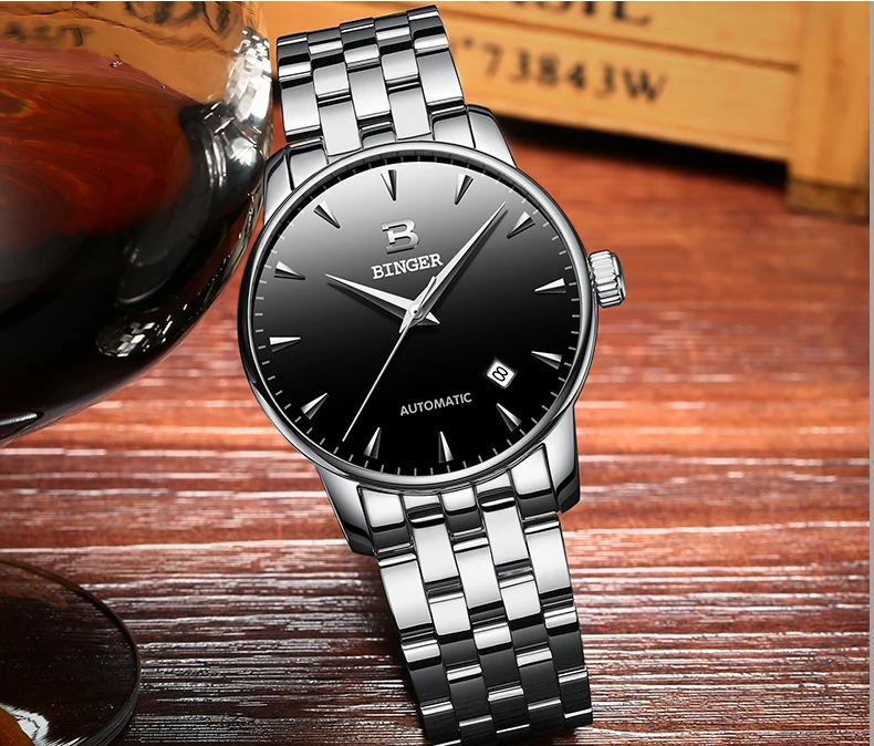 Швейцарские БИНГЕР часы мужские роскошные брендовые деловые механические наручные часы Авто Дата мужские часы B-5005-8