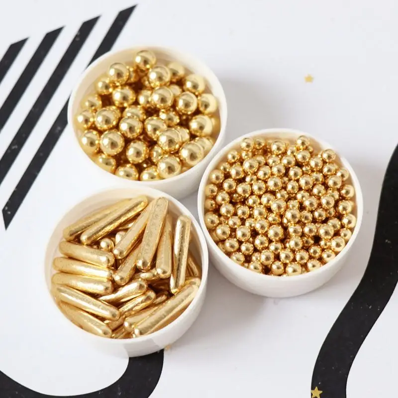 Edible Supar Gold Beads Pearl Bar Sugar Ball Fondant DIY Cake Baking  Sprinkles Ball Bottle Package