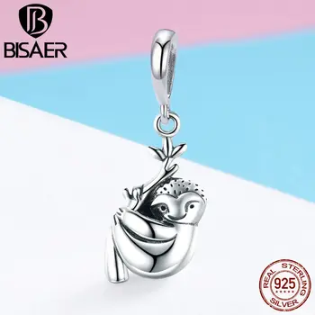 

BISAER Charms 925 Sterling Silver Animal Sloth Flash Pendant Charm for Jewelry Making 3mm Snake Bracelet Fashion Jewelry GXC866