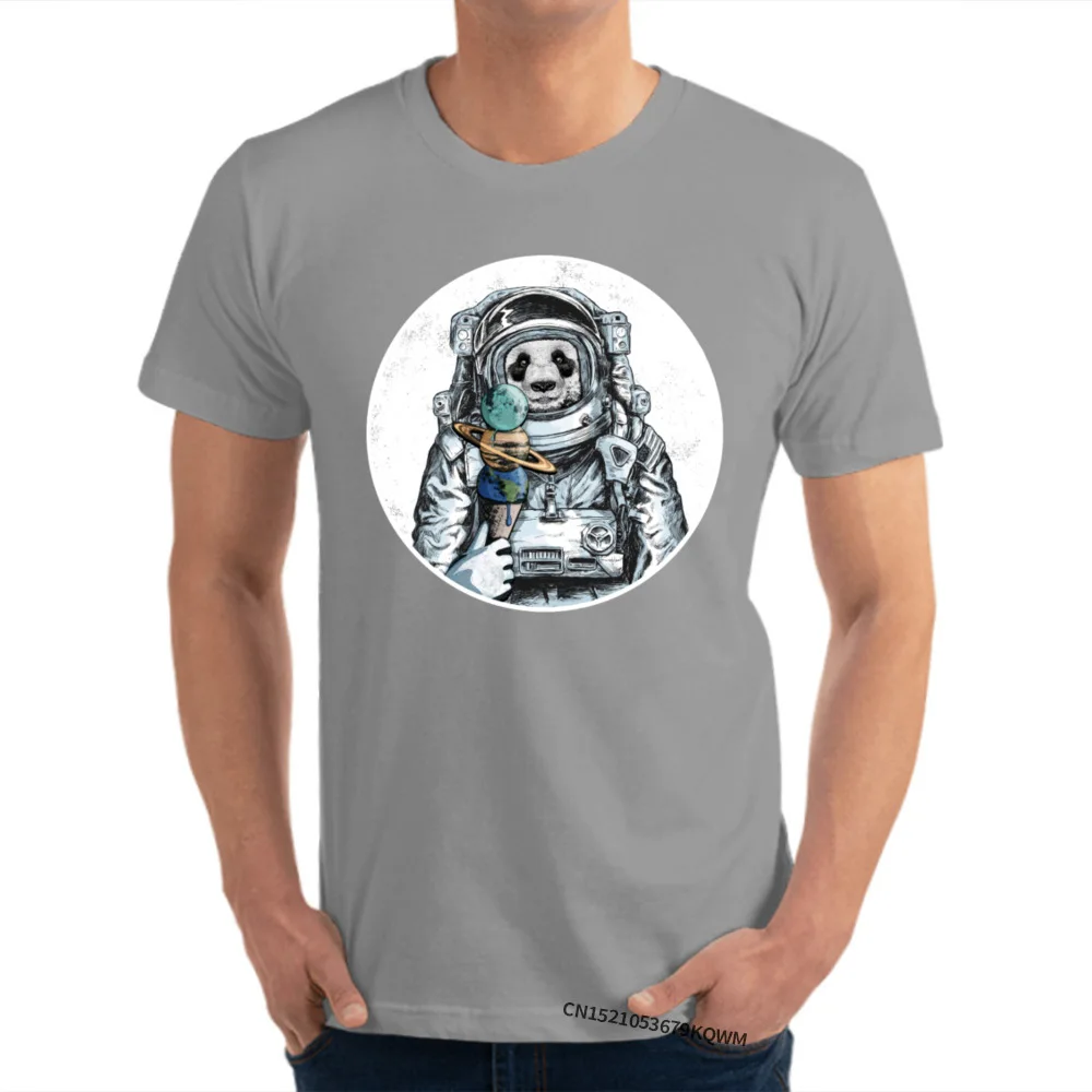 Cool 2018 Discount Short Sleeve Summer T-shirts 100% Cotton Round Collar Mens Tops T Shirt Casual Tops & Tees Summer Panda Bear Astronaut Outer Space Planet Ice Cr grey