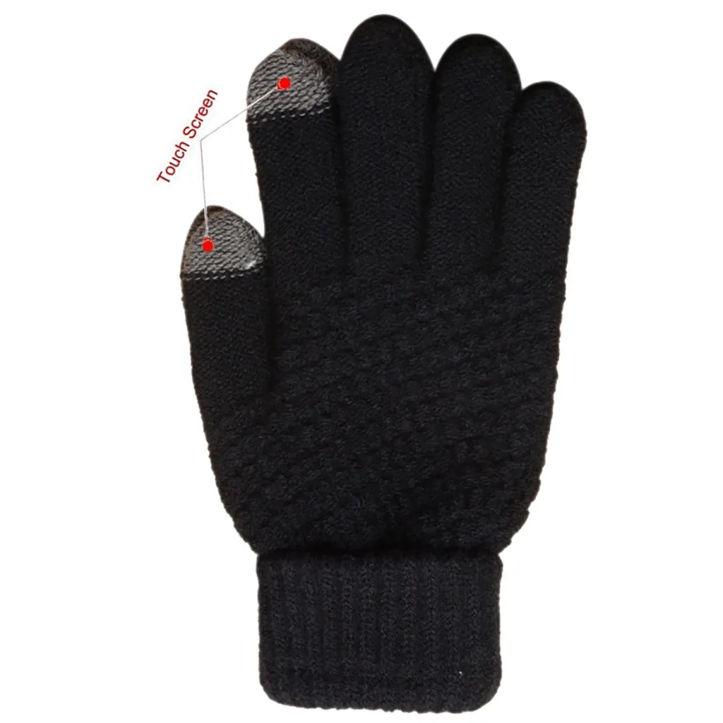 

Knitted Black mittens Knit Click Screen Fingers Screen Warm Fleece men's gloves Womens Men Winter Geometric glove rekawiczki