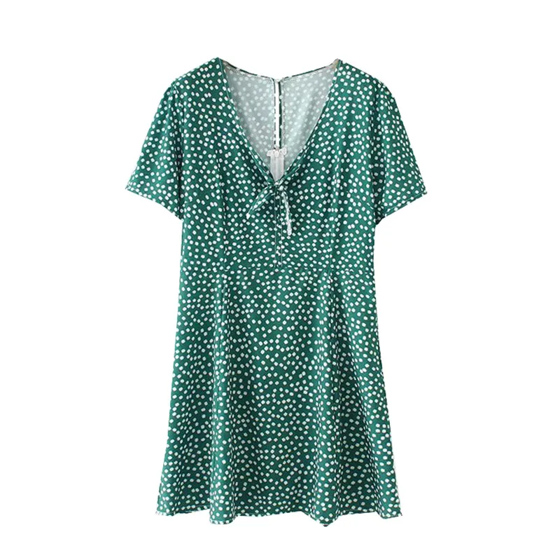 

Western Style Summer New Products Casual Printed Short Sleeve V-neck Knot Holiday Beach Short Skirt WOMEN'S Dress