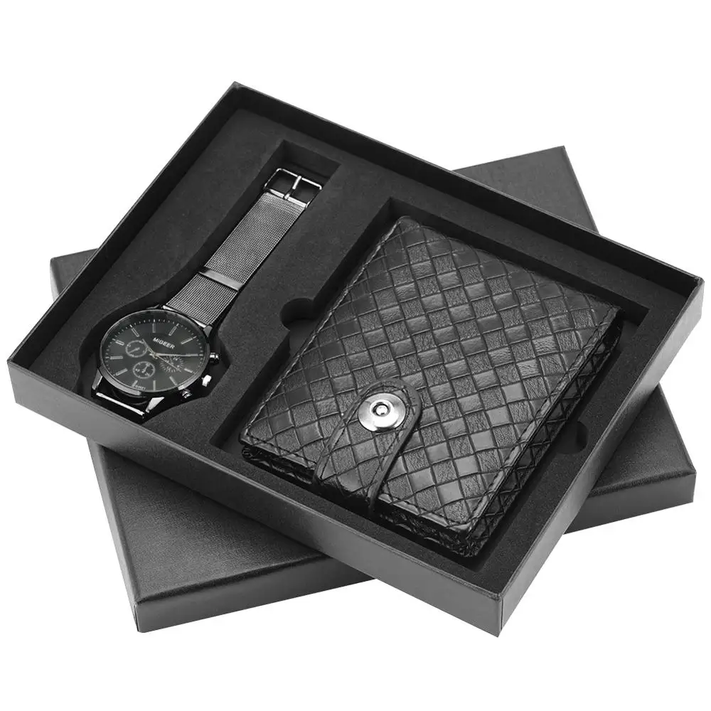 

Mens Watch Migger Brand Business Style Stainless Steel Strap Quartz Wristwatch Leather Wallet Gift Set Gift for Men Boy Father