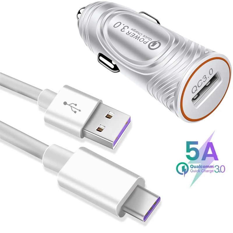 Автомобильное зарядное устройство QC 3,0 Для huawei P20 Lite P30 PRO Y9 Y6 Pro Y7 Prime Micro type C USB кабель P Smart mate 10 20 30 Lite - Тип штекера: Charger 5A Cable
