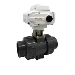 UPVC electric two-way ball valve DN15 DN20 UPVC electric two-way ball valve Threaded double union electric two-way ball valve