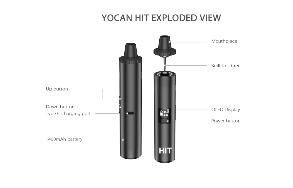 Original Yocan Hit With 1400mAh Battery Magnetic Mouthpiece OLED Display Ceramic Heating Coil